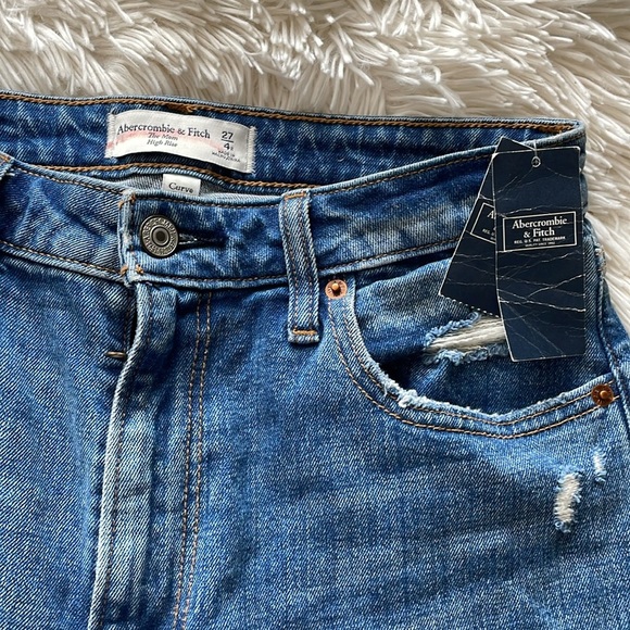 Abercrombie High Rise Mom Jeans - Medium Ripped Wash - Picture 7 of 8